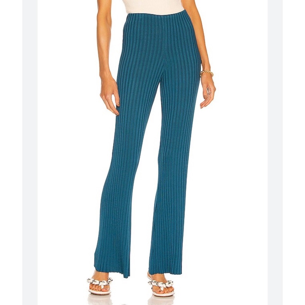 Galvan London Teal Blue Rhea Lounge Pant Ribbed Knit High‎ Waisted Flare XS